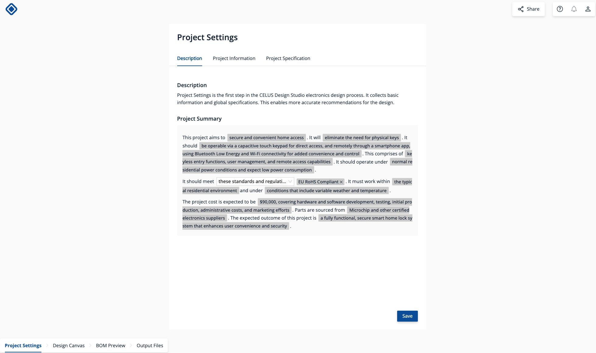 electronics design -  project setting