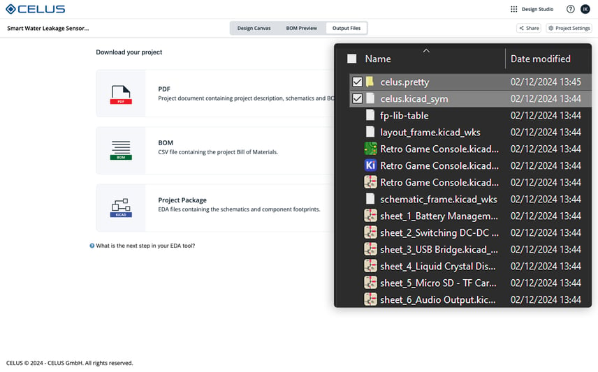 The Schematic and Footprint files in the export package