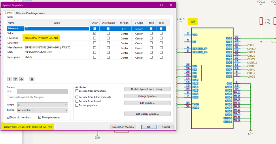 Library Link on the Component form the schematic